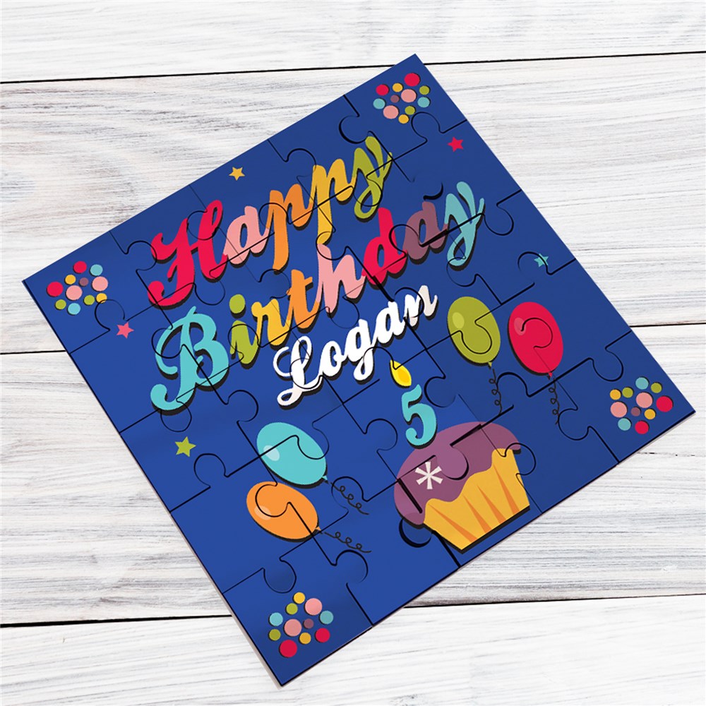 Happy Birthday Personalized Square Shaped Wood Jig Saw Puzzle