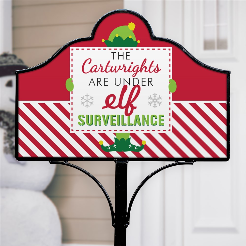 Elf Surveillance Personalized Garden Sign Set | Christmas Yard Sign