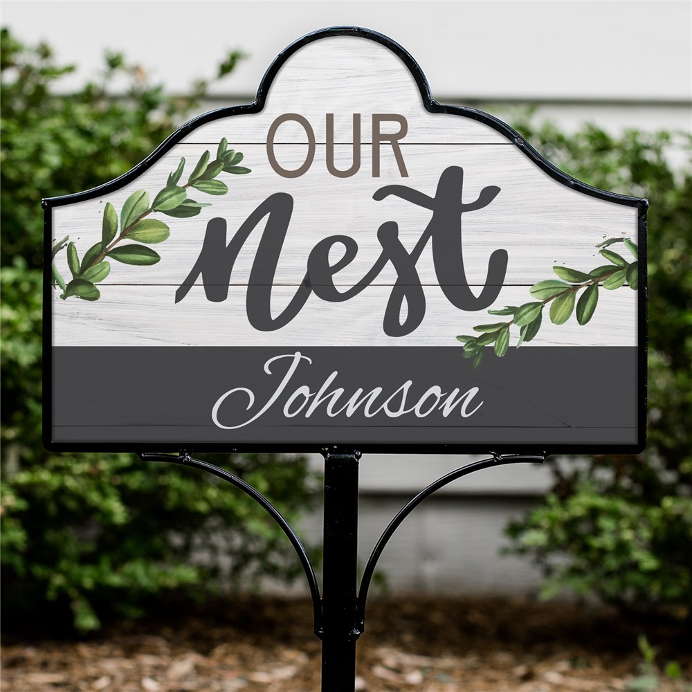 Personalized Metal Yard Sign  | White Washed Wood Yard Sign