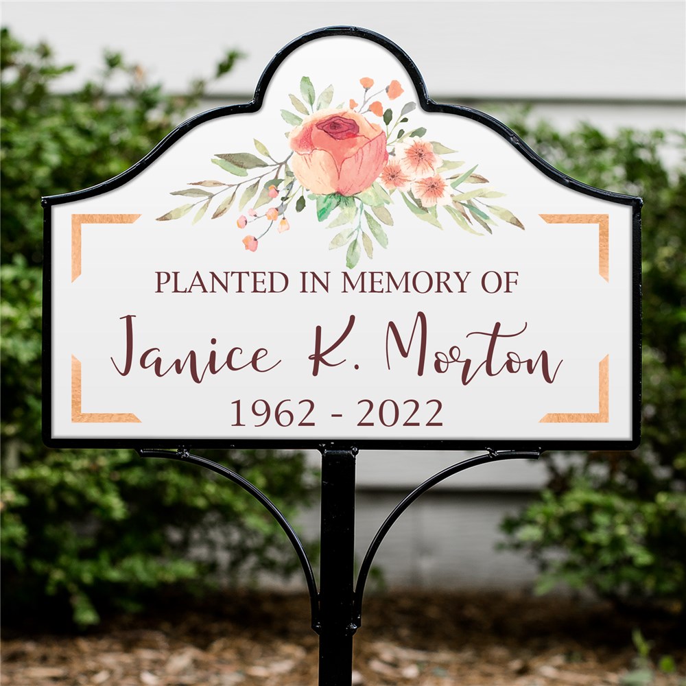Personalized Metal Yard Sign | Floral Memorial Planting Stake