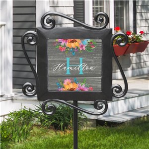 Personalized Rustic Florals Garden Stake 
