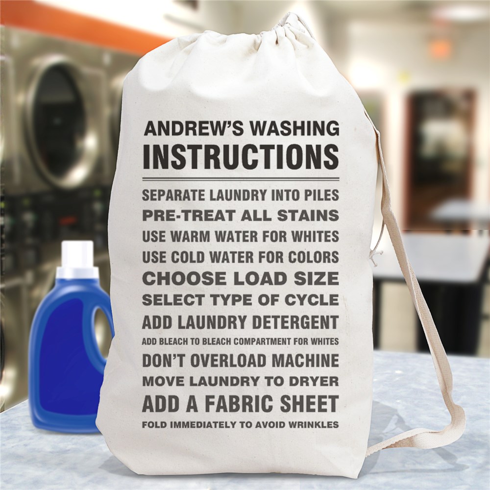 Personalized Washing Instructions Laundry Bag | New College Student Gifts