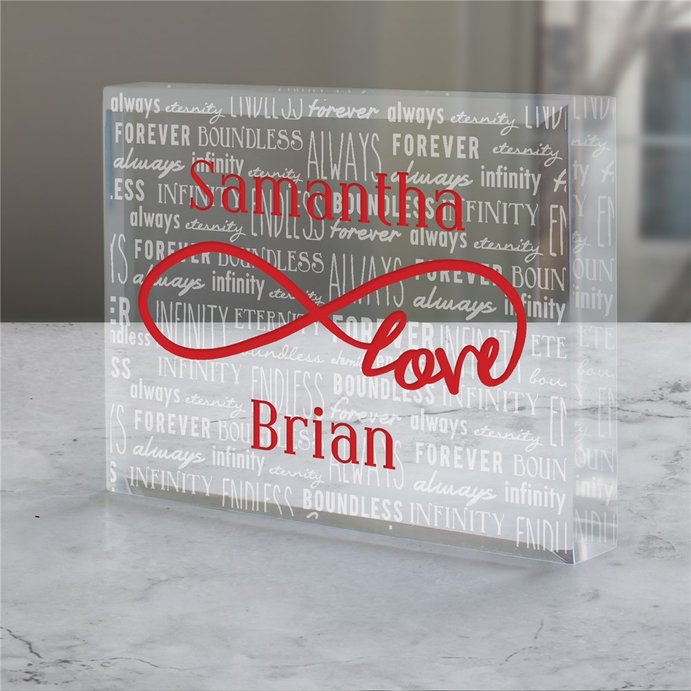Engraved Love Infinity Acrylic Keepsake Block GiftsForYouNow