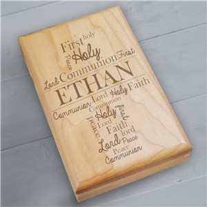 Engraved First Communion Wood Valet Box | Personalized Keepsake Box