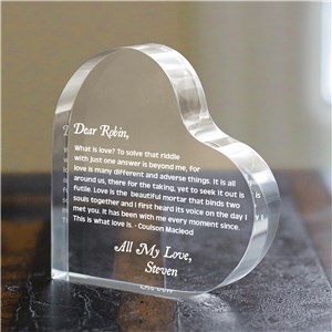 Engraved Dear Valentine Acrylic Heart Keepsake | Valentines Engraved Glass Gifts