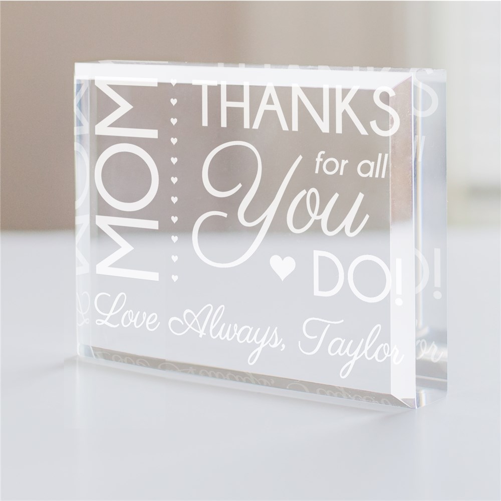 Engraved Thanks For All You Do Acrylic Keepsake | Unique Mother's Day Keepsakes