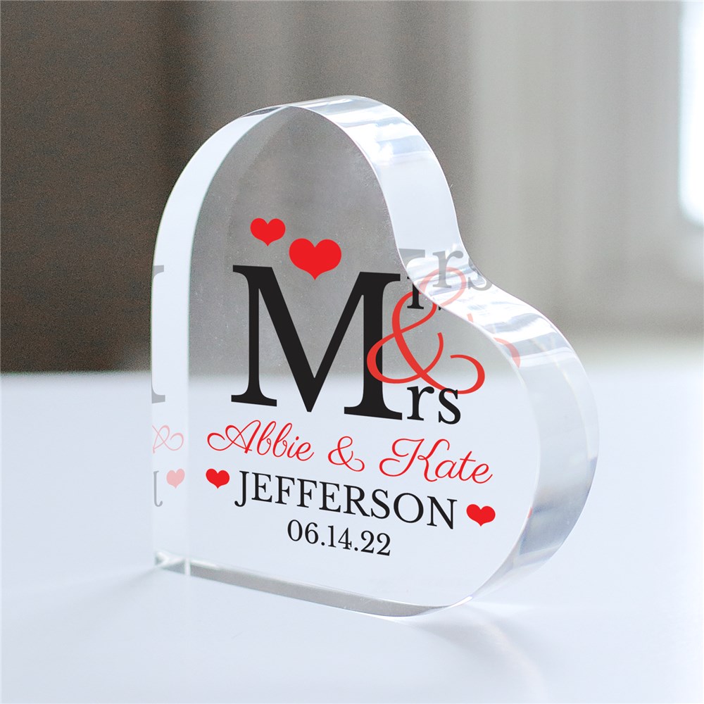 Personalized Mr and Mrs Acrylic Heart Keepsake | Personalized Wedding Gifts