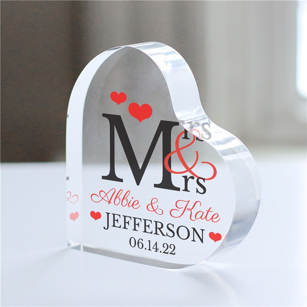 Personalized Mr and Mrs Acrylic Heart Keepsake | Personalized Wedding Gifts