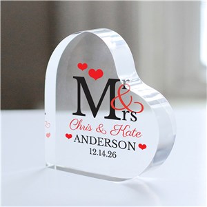 Personalized Mr and Mrs Acrylic Heart Keepsake | Personalized Wedding Gifts