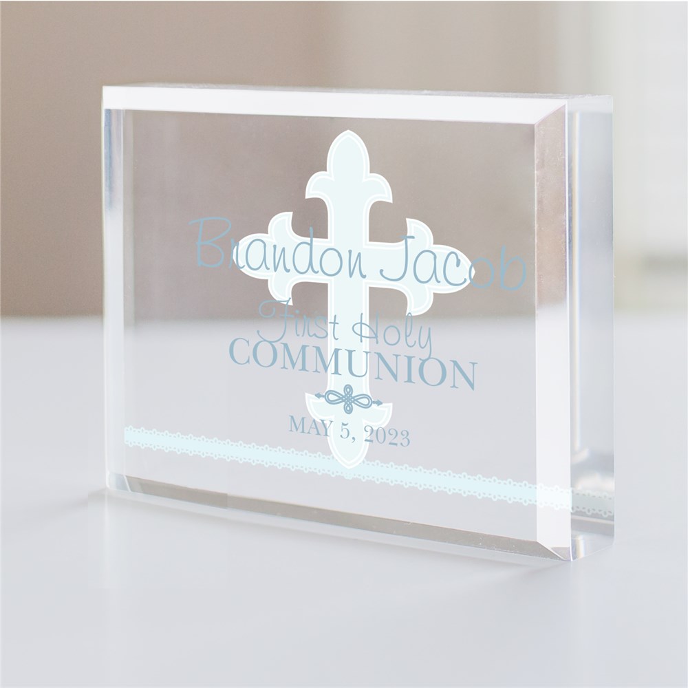 My First Holy Communion Cross Acrylic Block | Personalized Holy Communion Gifts