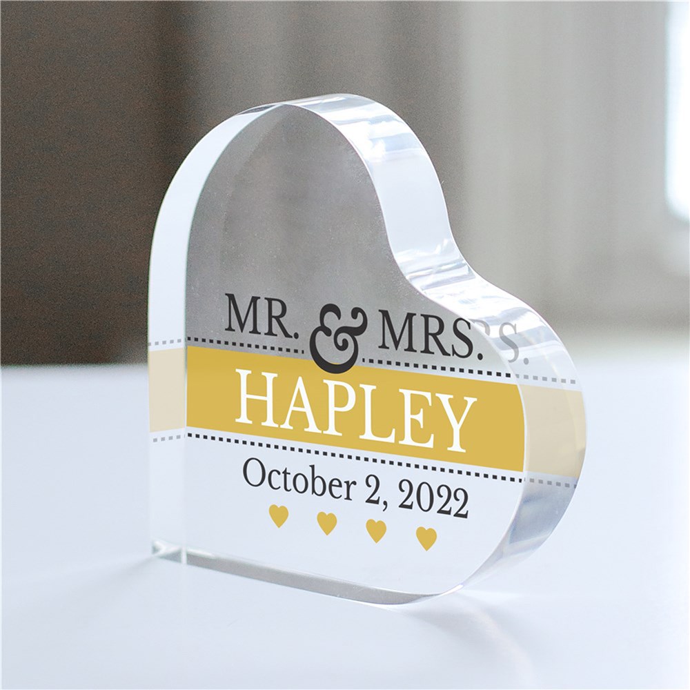 Personalized Mr and Mrs Acrylic Heart Cake Topper | Wedding Cake Topper