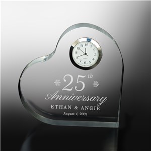 Customized Heart Clock Keepsake | Engraved Anniversary Clock