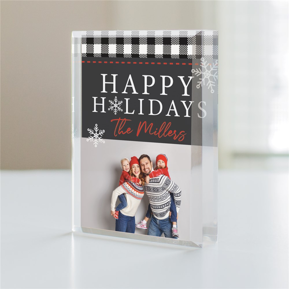 Personalized Happy Holidays Snowflake Plaid Acrylic Keepsake