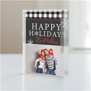 Personalized Happy Holidays Snowflake Plaid Acrylic Keepsake