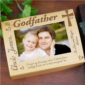Engraved Godparent Wood Photo Keepsake Box | Personalized Baptism Gifts