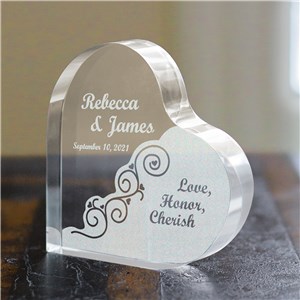 Engraved Love Honor Cherish Wedding Heart Keepsake