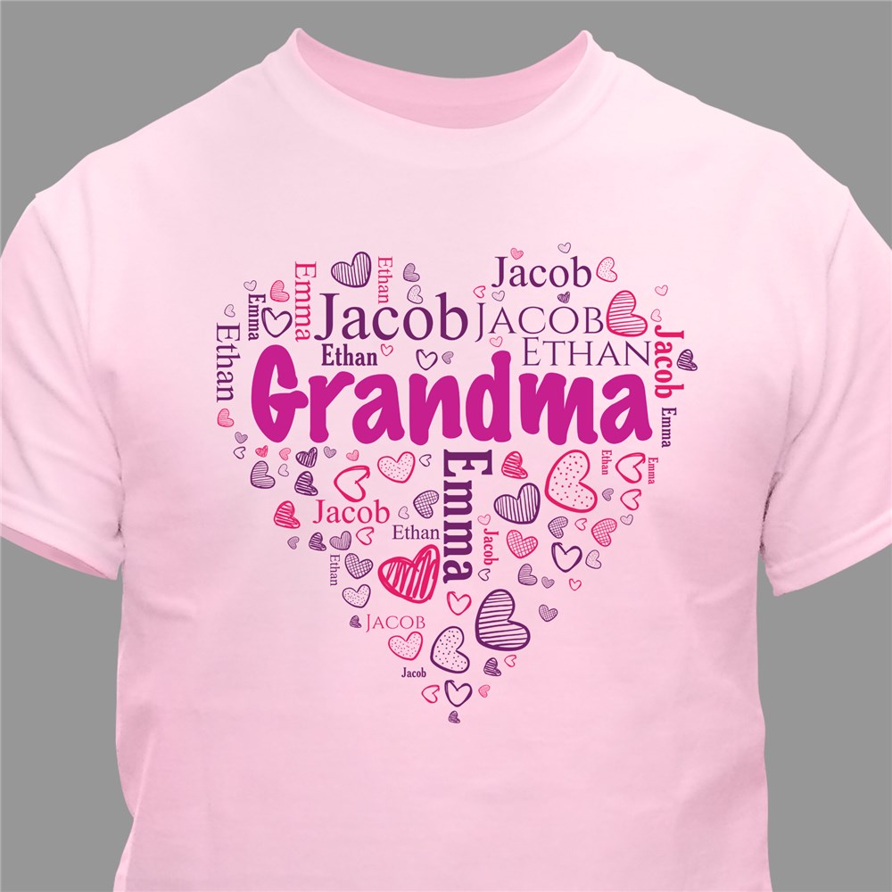 Grandma's Heart Word Art T-Shirt | Personalized Grandma TShirts
