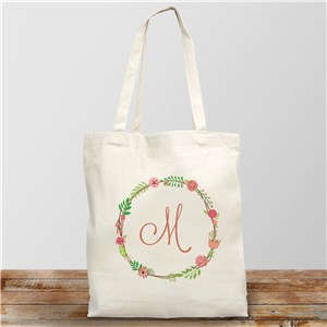 Personalized Single Initial Floral Tote | Personalized Canvas Totes