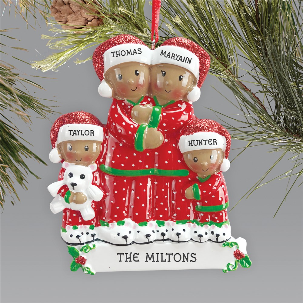 African American Family in Pajamas Ornament