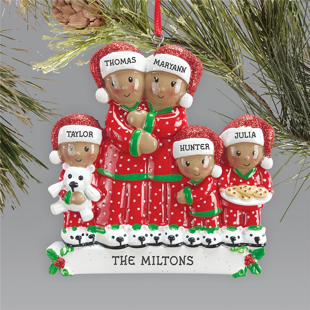 African American Family in Pajamas Ornament