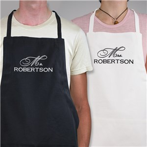 Embroidered Mr & Mrs. Apron Set | Personalized Aprons