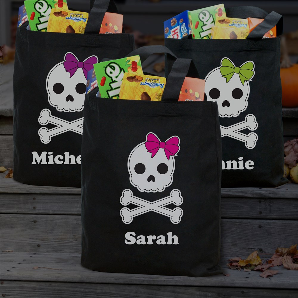 Personalized Skeleton Girl Black Tote | Personalized Halloween Totes