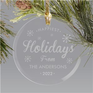 Personalized Happiest of Holidays Round Glass Ornament | Christmas Ornaments Personalized