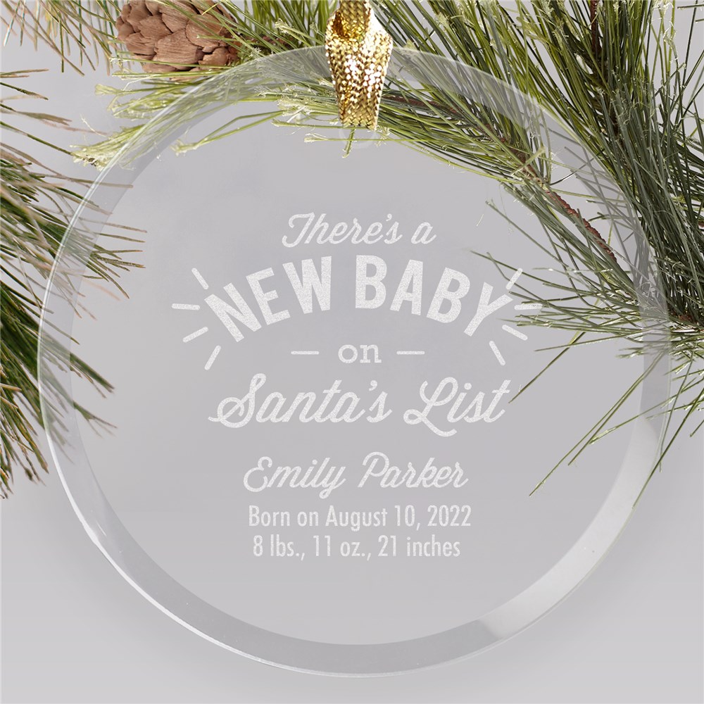 Engraved New Baby Round Glass Ornament | Personalized New Baby Ornament