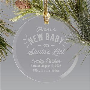 Engraved New Baby Round Glass Ornament | Personalized New Baby Ornament
