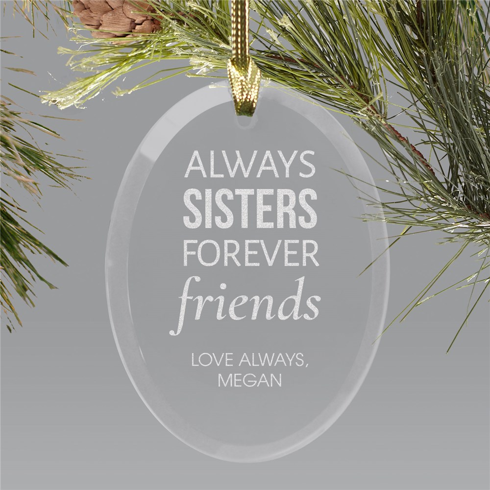 Engraved Sister Oval Glass Ornament | Personalized Christmas Ornaments