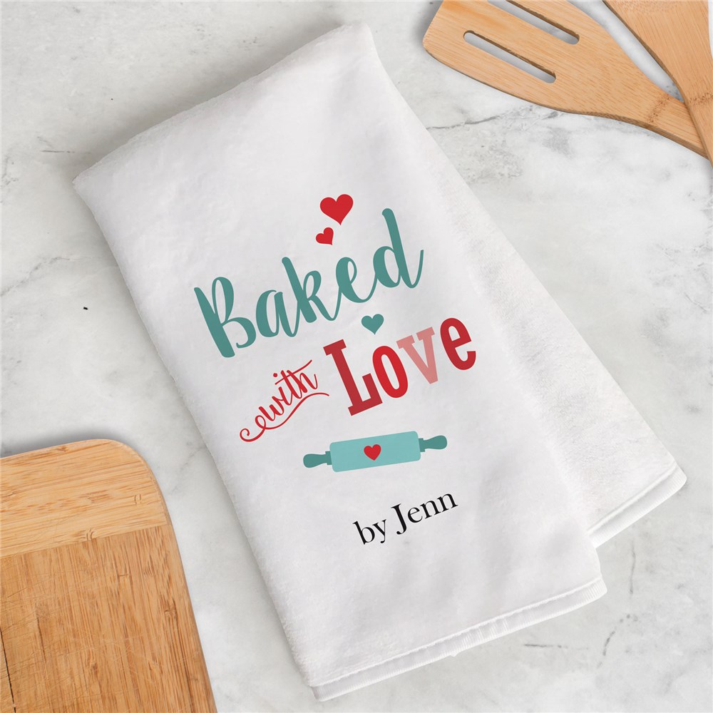 Personalized Baked with Love Dish Towel | Personalized Cooking Gifts