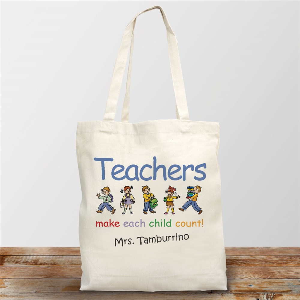 Personalized Canvas Teacher Tote Bag Make Each Child Count | GiftsForYouNow