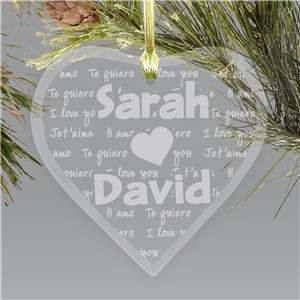 Engraved I Love You Glass Heart Ornament | Personalized Couples Ornaments