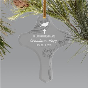 Personalized Floral Memorial Glass Cross Ornament 8117694C