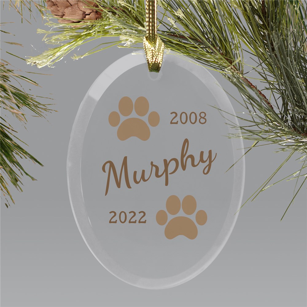Personalized Paw Prints Memorial Glass Ornament | Pet Memorial Ornaments