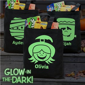 Personalized Glow in the Dark Halloween Characters Trick or Treat Bag | Halloween Glow In The Dark Bag