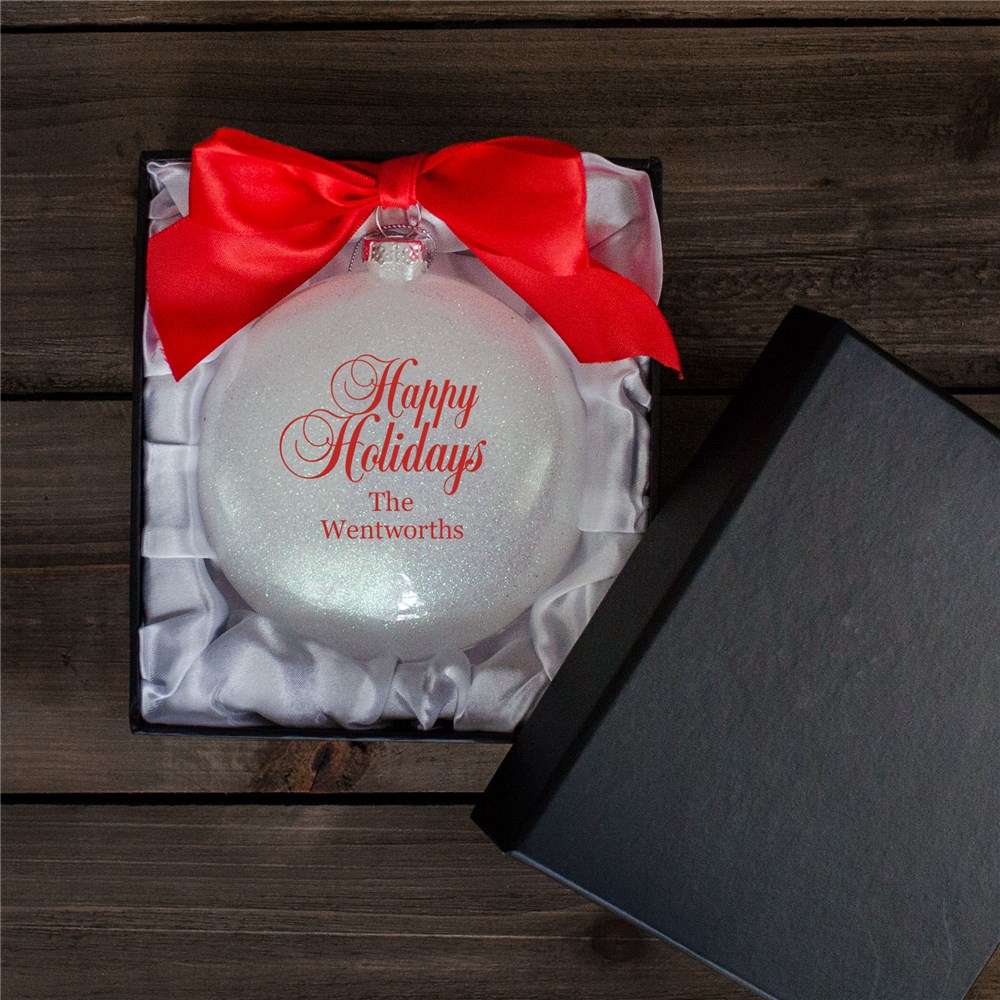 Personalized Happy Holidays Glass Ornament | Personalized Family Ornaments