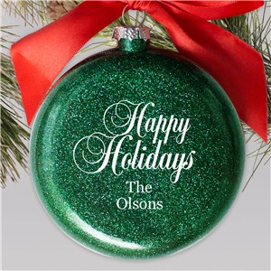 Personalized Happy Holidays Glass Ornament | Personalized Family Ornaments