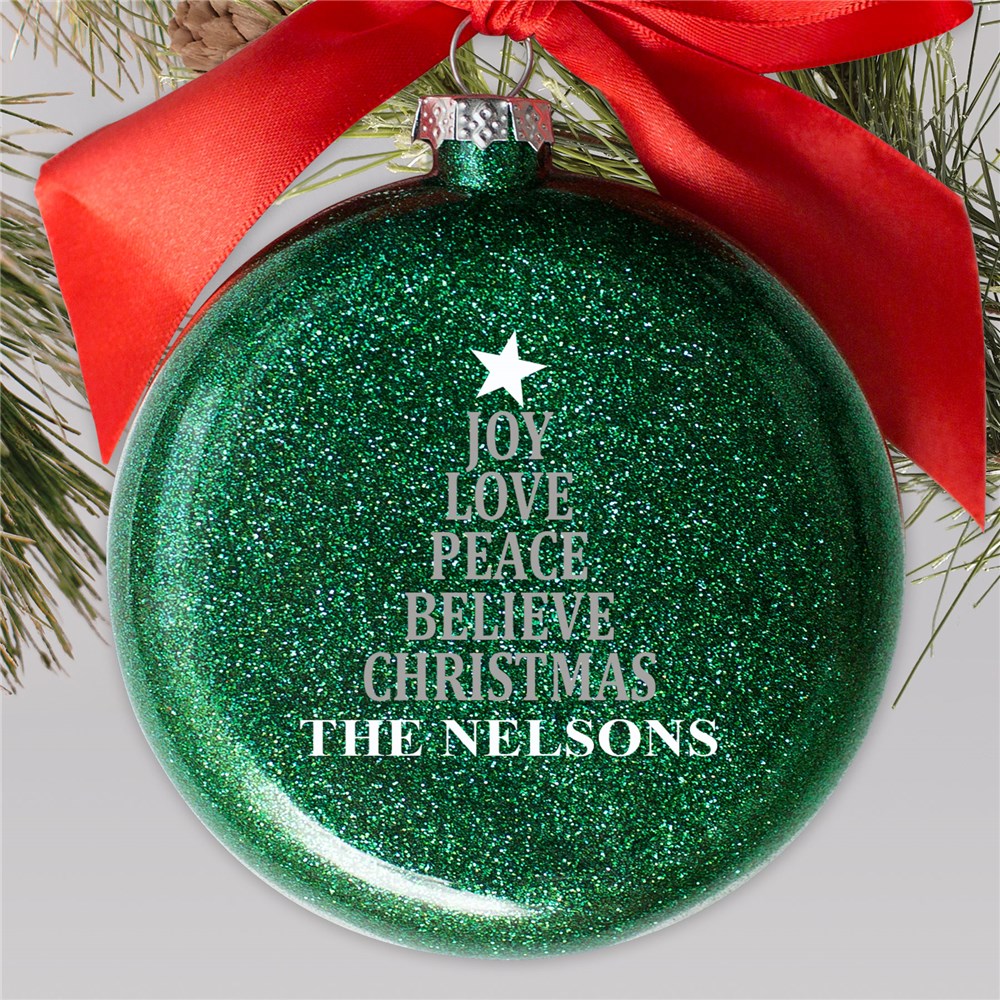 Personalized Joy Love Peace Believe Glass Ornament | Personalized Christmas Ornaments