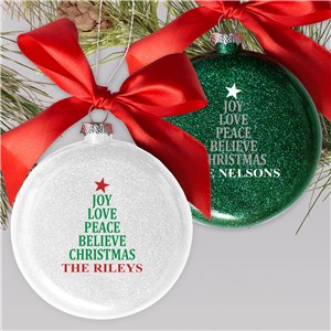 Personalized Joy Love Peace Believe Glass Ornament | Personalized Christmas Ornaments