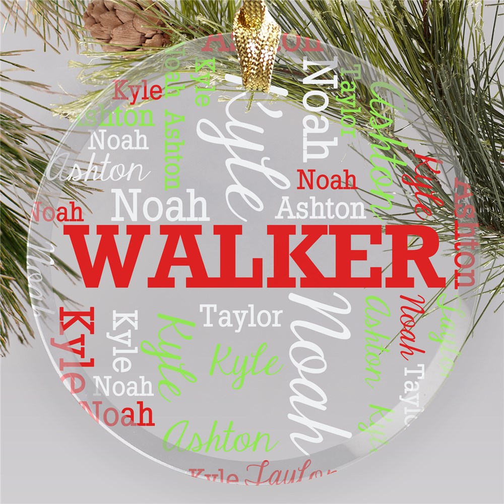 Personalized Family Word-Art Round Glass Ornament | Personalized Family Ornaments