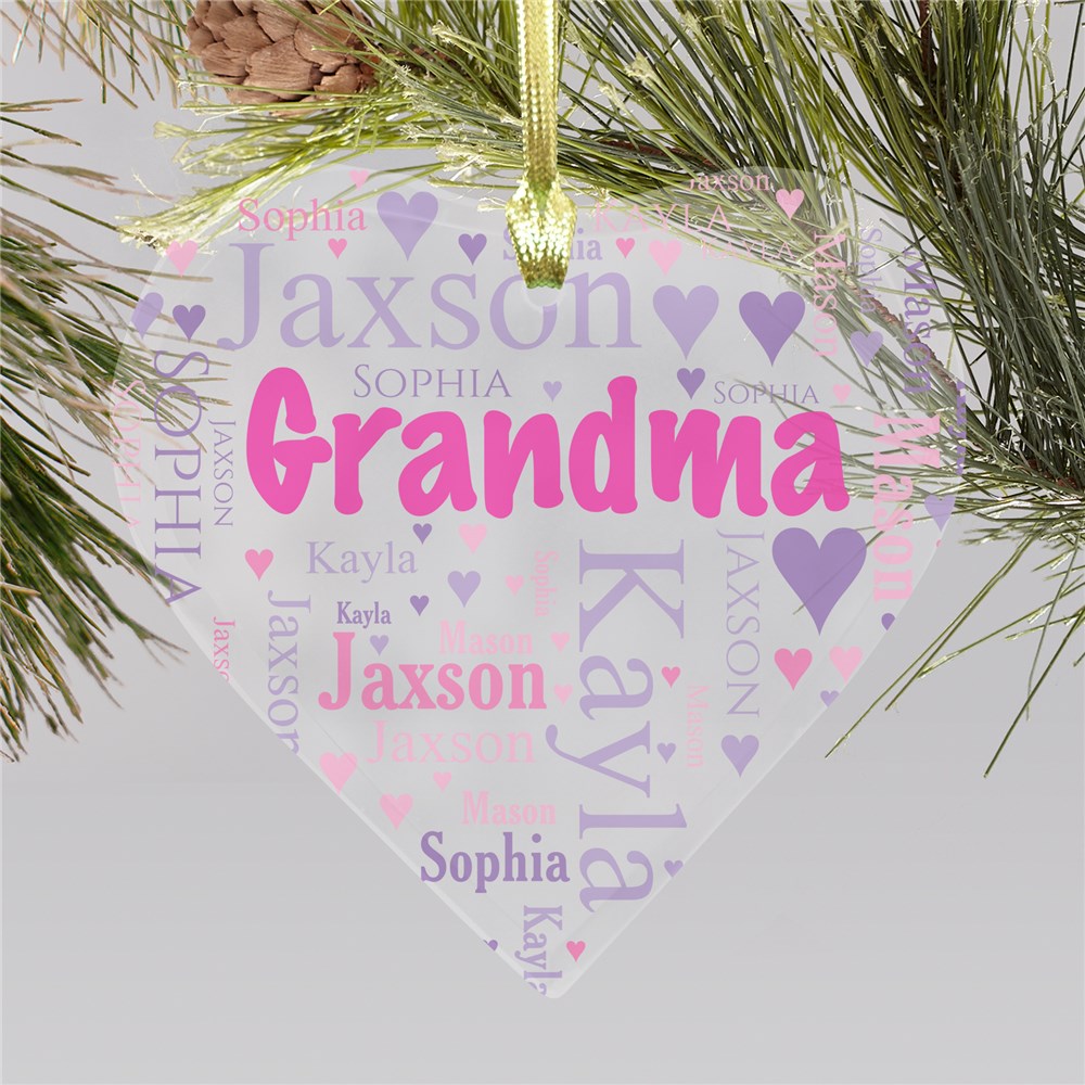 Personalized Grandmas Heart Word-Art Ornament | Personalized Grandparent Ornaments