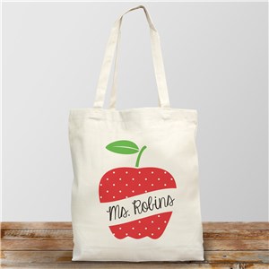Personalized Polka Dot Apple Tote Bag | Personalized Teacher Gifts