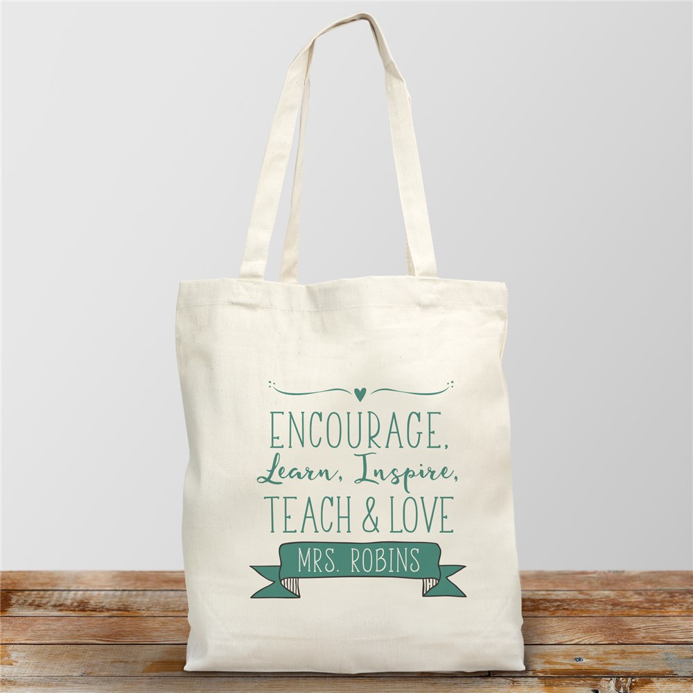 Personalized Encourage-Learn-Inspire Tote Bag | Personalized Teacher Tote Bags