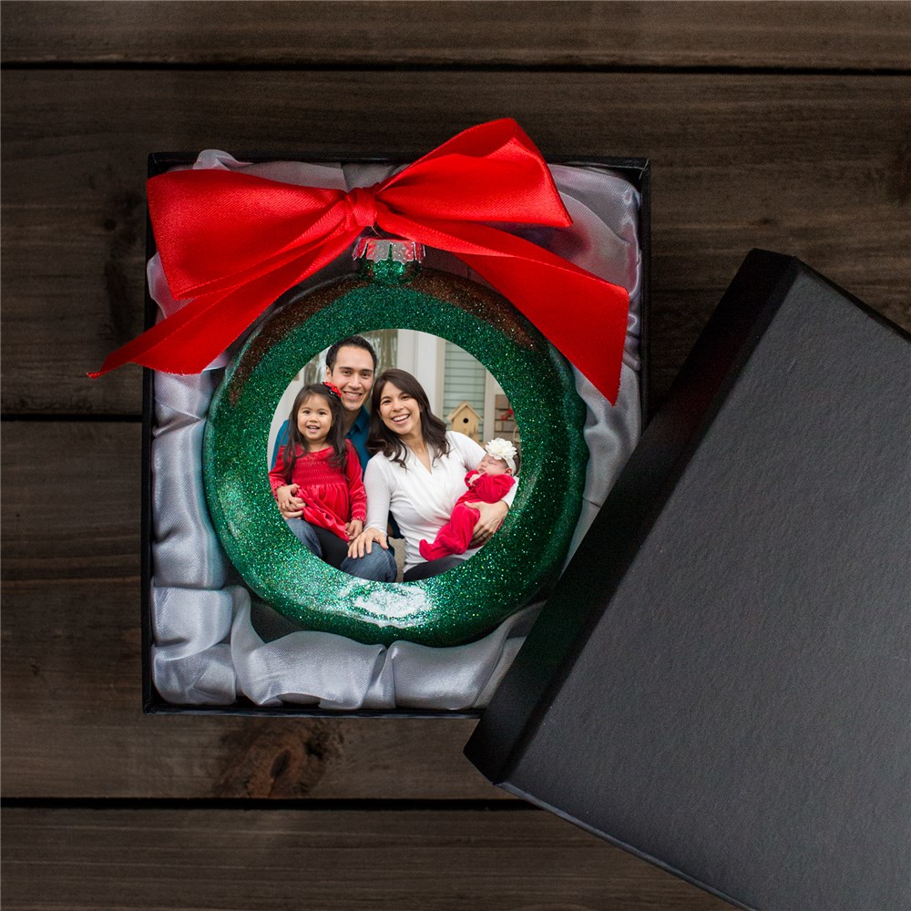Personalized Glass Glitter Ornament with Photo