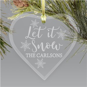 Glass Heart Let It Snow Ornament | Let It Snow Glass Ornament With Name