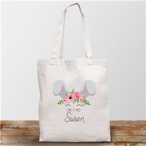 Personalized Flower Crowned Bunny White Tote Bag 8142212WH