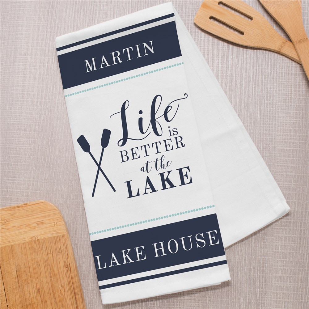 Life Is Better At The Lake Personalized Dish Towel GiftsForYouNow