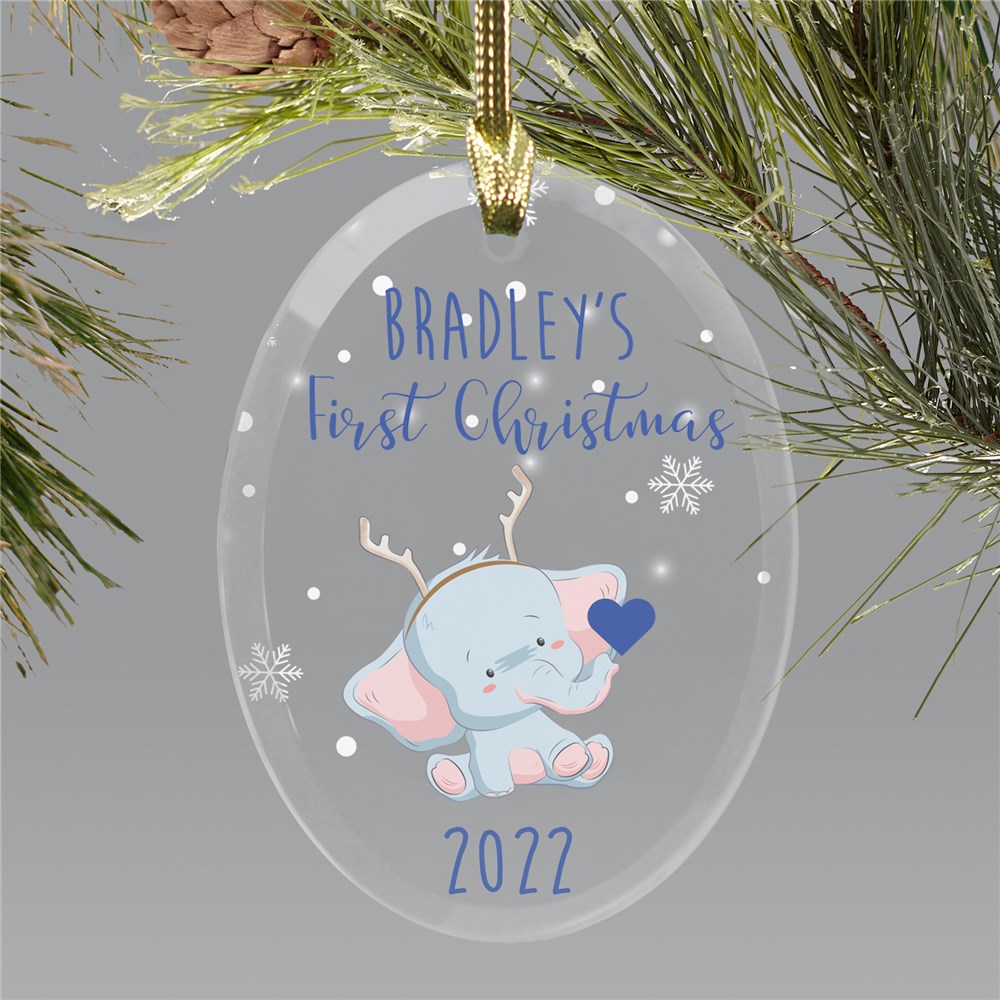 Personalized First Christmas Elephant Glass Ornament 8153084