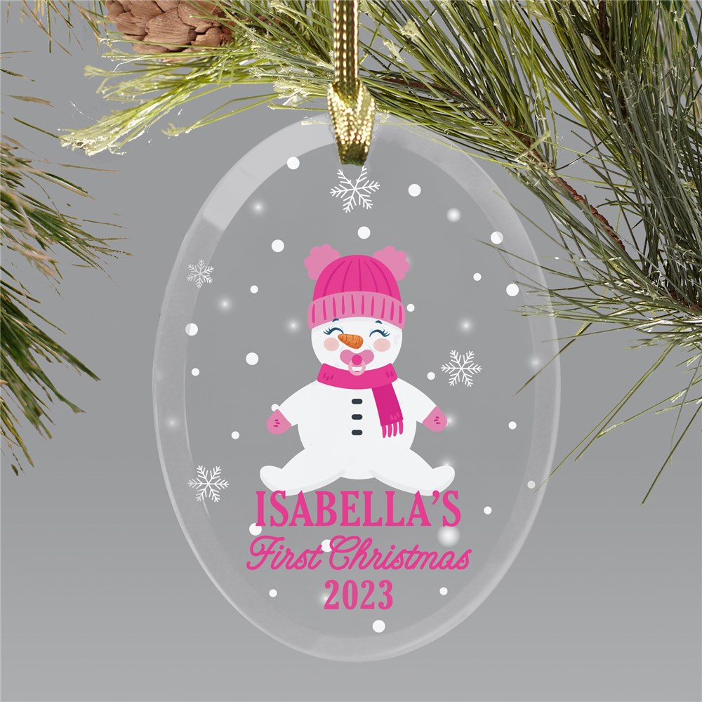 First Christmas Glass Ornament | Baby Snowman Personalized Ornament